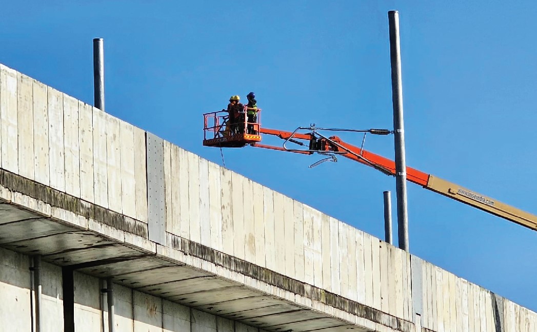 Installation of OHE Masts on Viaduct